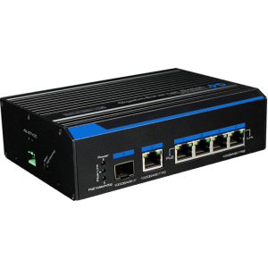 UTP7204GE-PD * Switch industrial POE+, 4 porturi ethernet gigabit + 1 port ethernet uplink + 1 port SFP gigabit, alimentare prin POE(60W)