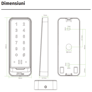 ACC-ER-QR600-VK-2 * Cititor de proximitate RFID MF 13.56MHz , PIN si cod QR, cu comunicatie Wiegand si RS485, tastatura touch, IP65