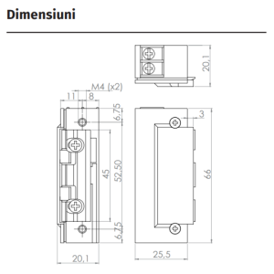 DORCAS-99-1-AbDF-TOP-DOUBLE * Yala electromecanica incastrabila, fail-secure cu memorie mecanica, de mici dimensiuni, pentru broasca cu opritor de limba despartita in doua